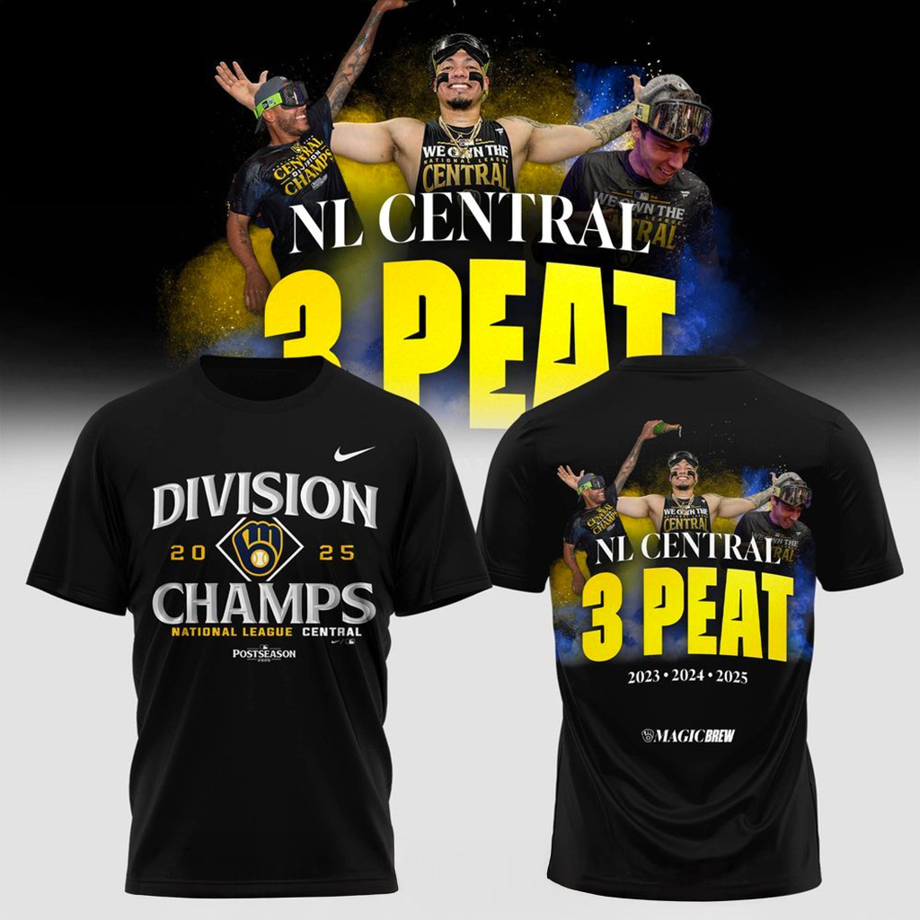 Milwaukee Brewers NL Central 3 Peat 2023 2024 2025 Shirt Milwaukee Brewers Merch Fan Gifts-1