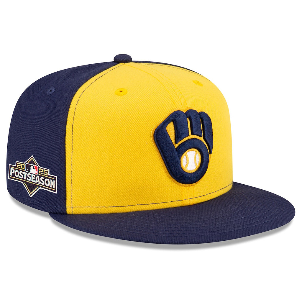 Milwaukee Brewers Navygold 2025 MLB Postseason 59fifty Embroidered Hat MLB Merch Men Gifts-1