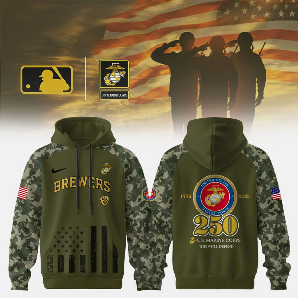 Milwaukee Brewers X Us Marine Corps 250th Anniversary Hoodie Milwaukee Brewers Merch-1