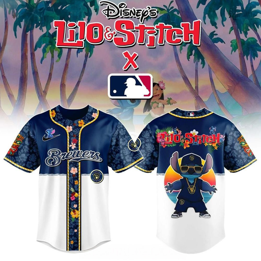 Milwaukee Brewers x Lilo And Stitch 2025 Baseball Jersey Milwaukee Brewers Merch Gifts-1