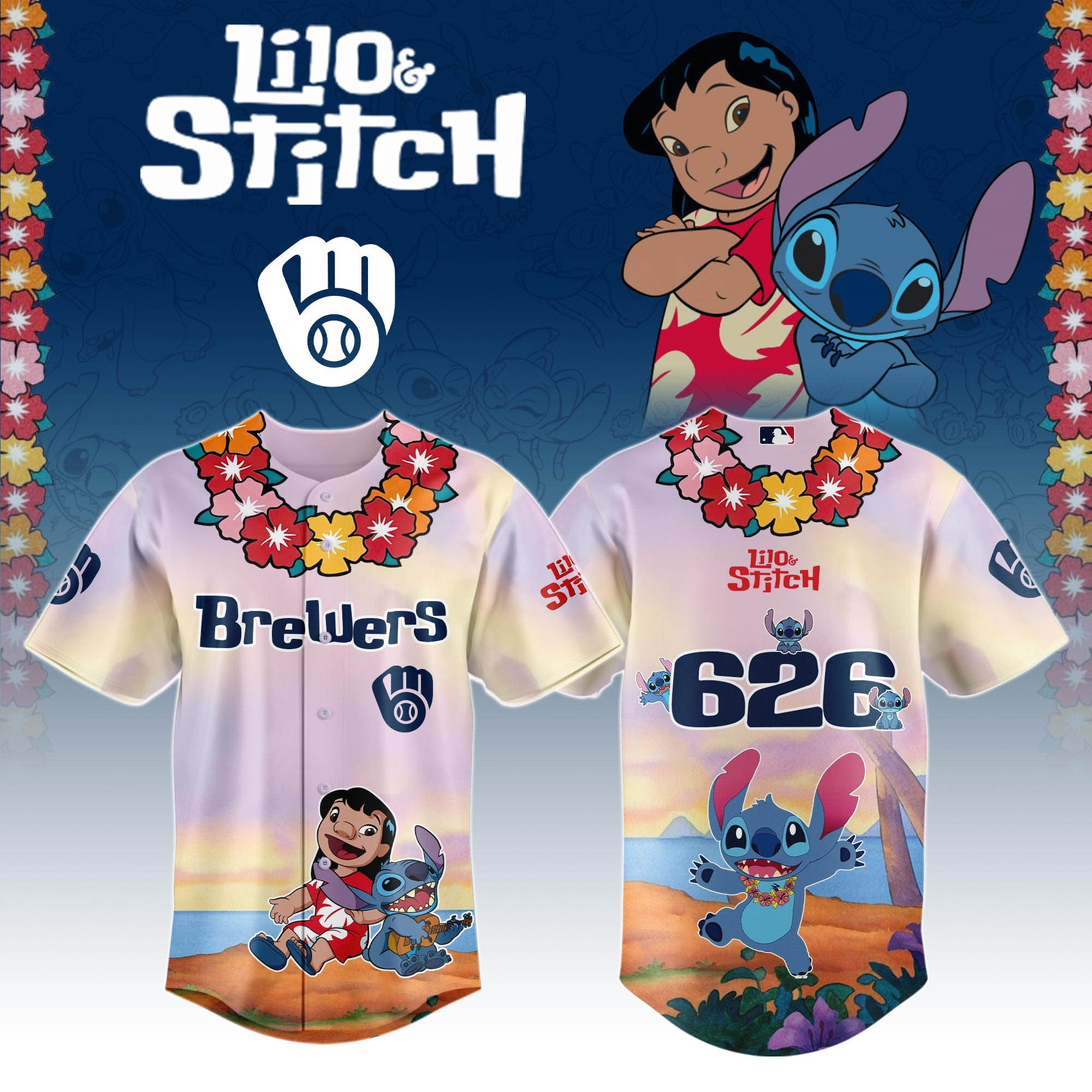 Milwaukee Brewers x Lilo And Stitch Special Edition Jersey 2025 Milwaukee Brewers Merch-1