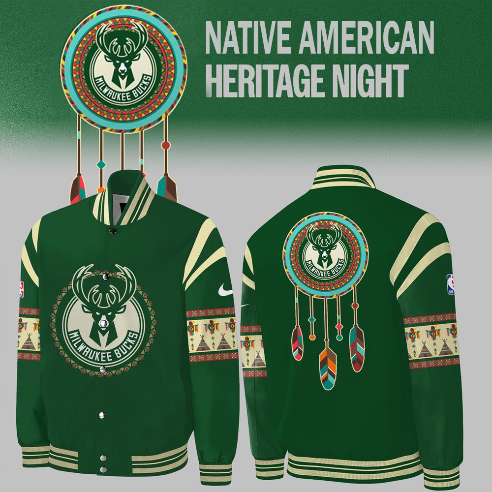 Milwaukee Bucks 2024 Native American Heritage Night Baseball Jacket Basketball Enthusiast Gifts-1