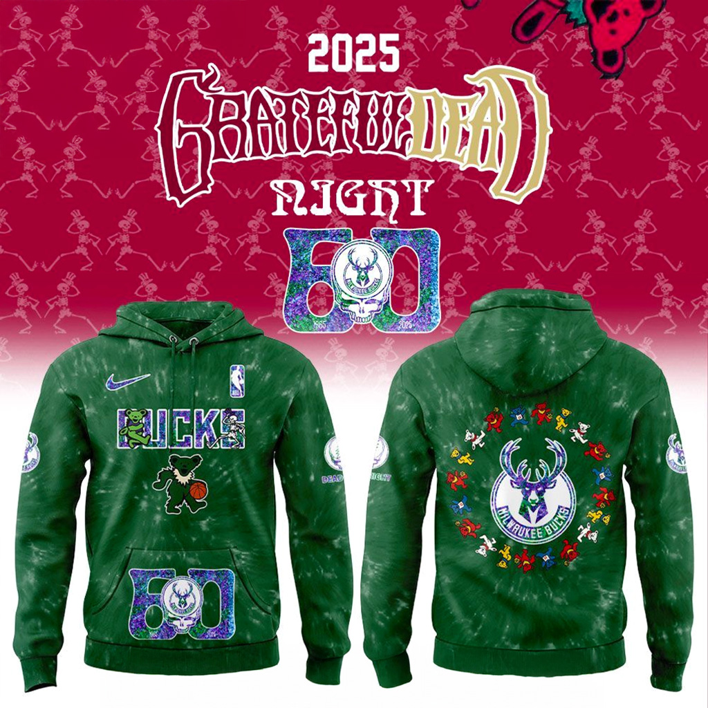 Milwaukee Bucks Grateful Dead 60th Anniversary Hoodie Bucks Merch Christmas Ideas For Him-1