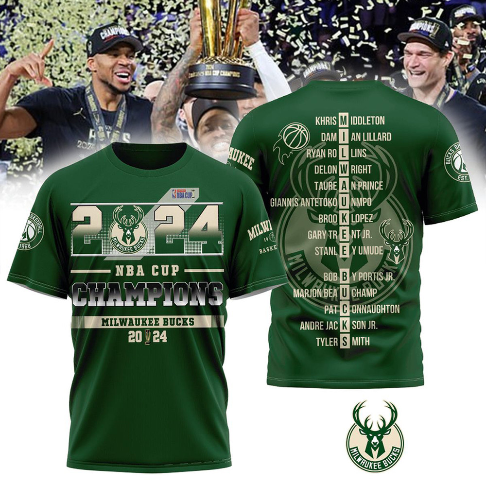 Milwaukee Bucks NBA Cup Championship Winner 2024 T-Shirt Cool Gifts For Basketball Fans-1