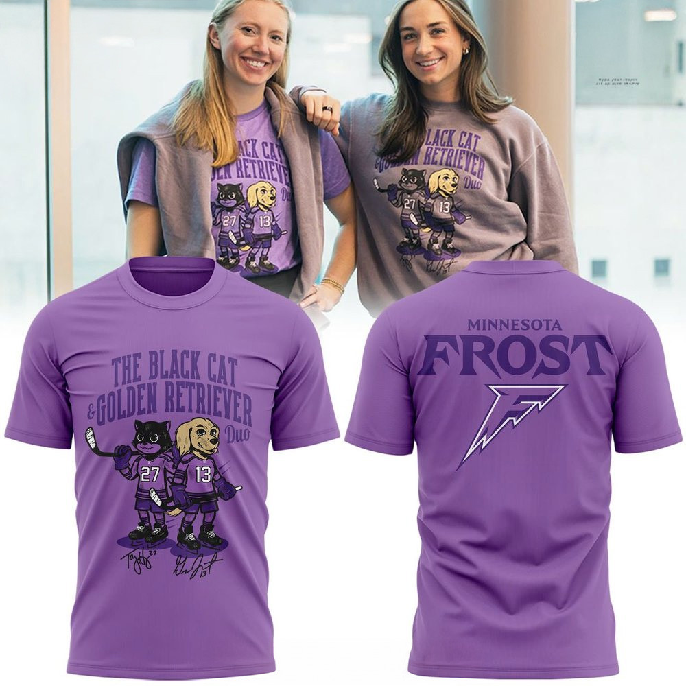 Minnesota Frost Black Cat And Golden Retriever Duo T-Shirt Minnesota Frost Merch Husband Gifts-1