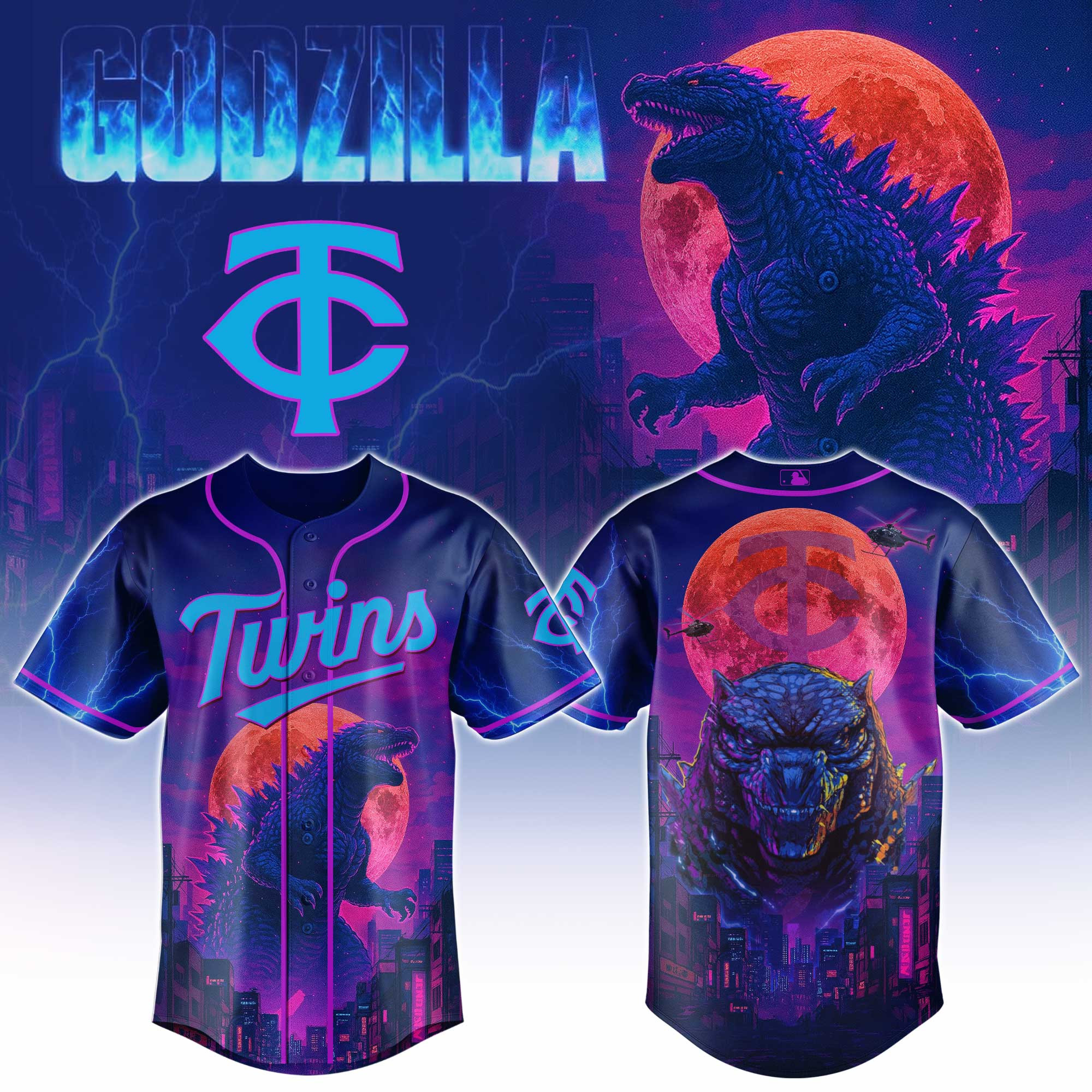 Minnesota Twins Mlb X Godzilla Baseball Jersey For Fans-1