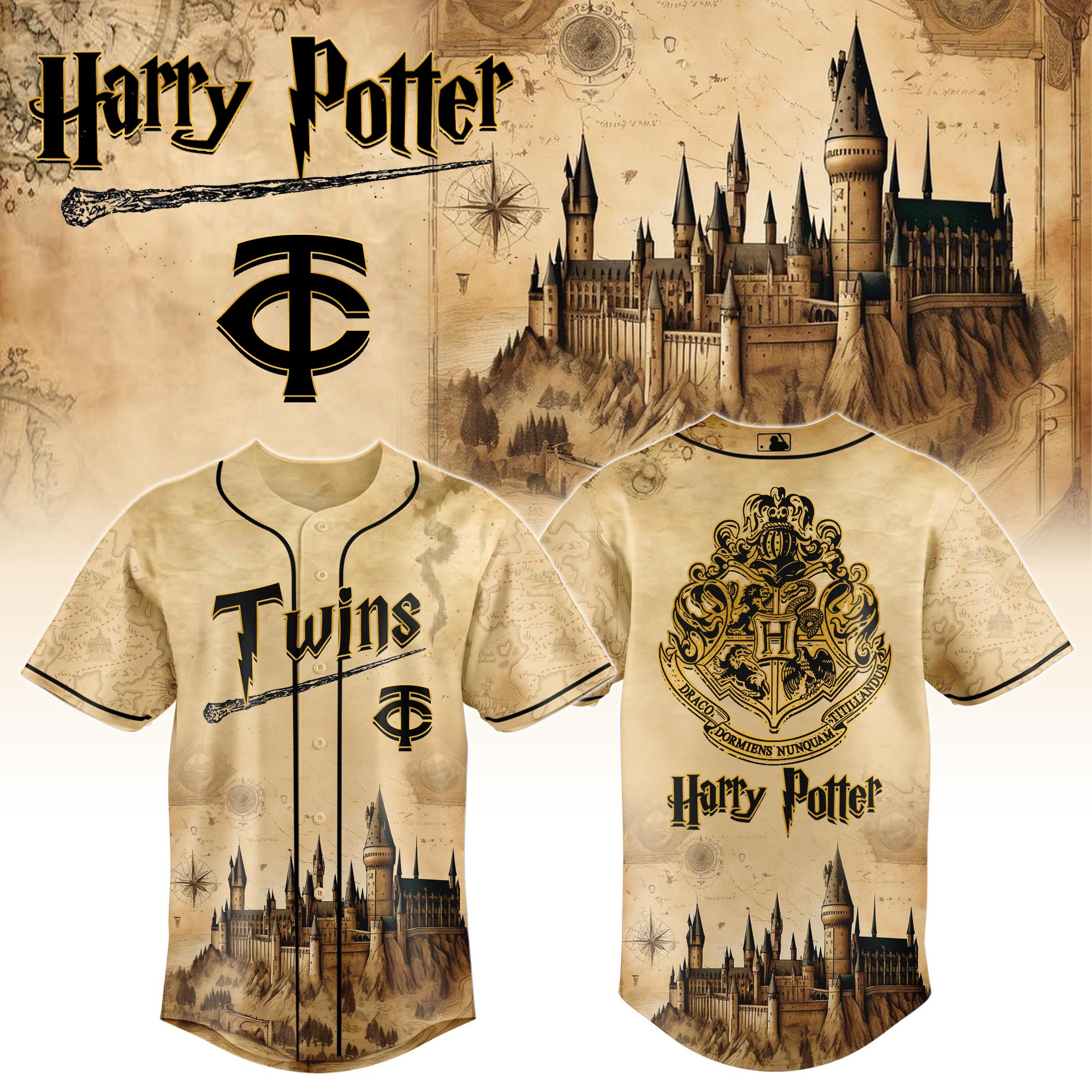 Minnesota Twins Mlb X Harry Potter Hogwarts Baseball Jersey For Fan-1