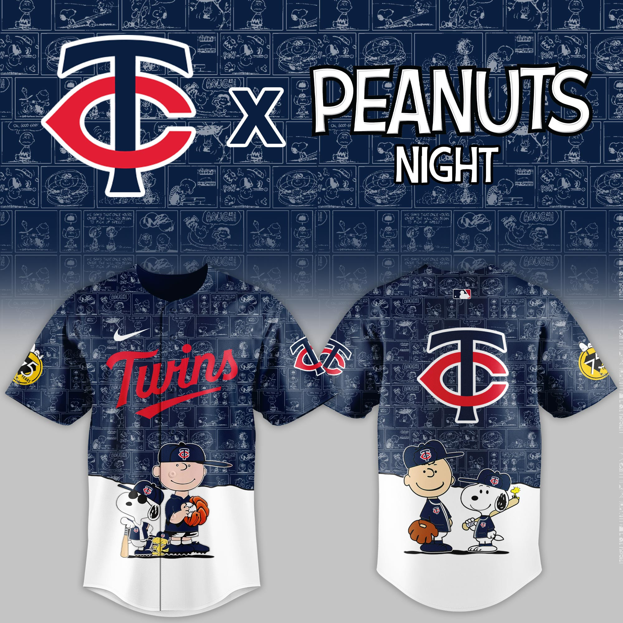 Minnesota Twins Mlb X Peanuts Night Baseball Jersey For Fan-1