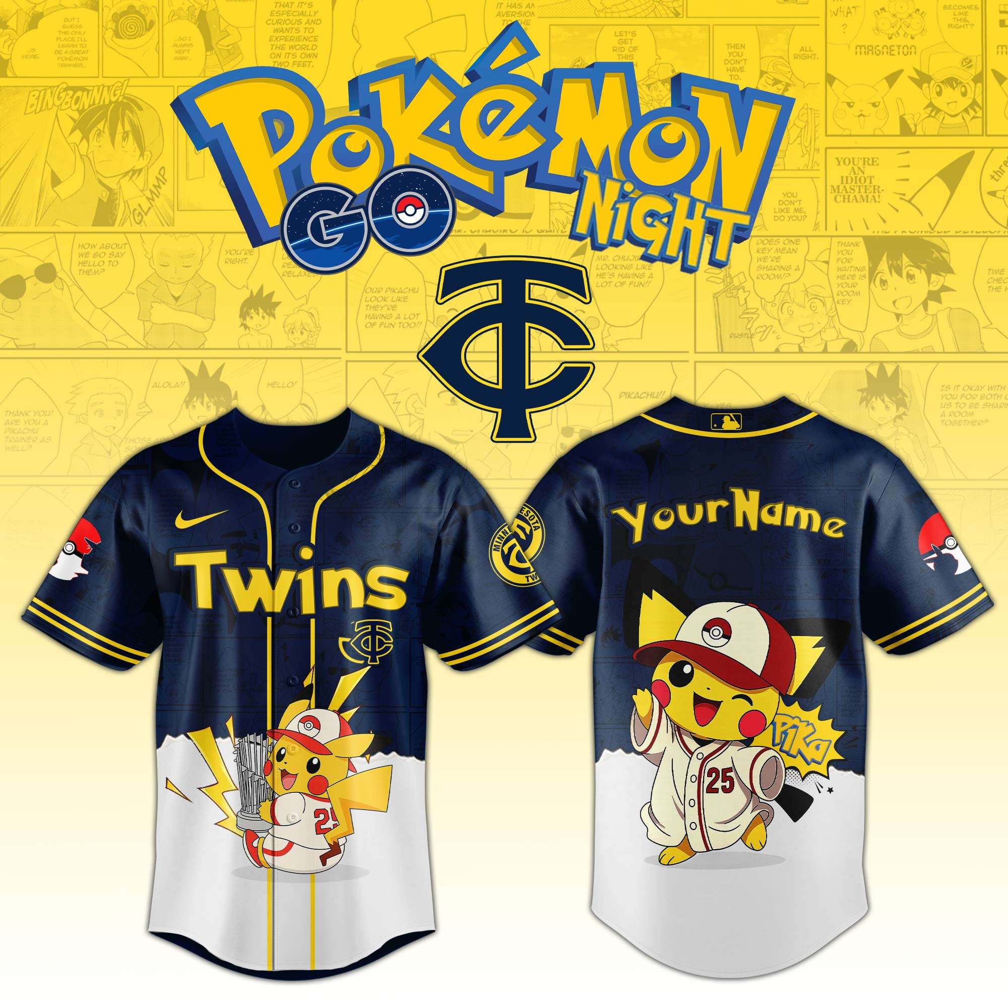 Minnesota Twins Mlb X Pokemon Go Night Personalized Baseball Jersey For Fans-1