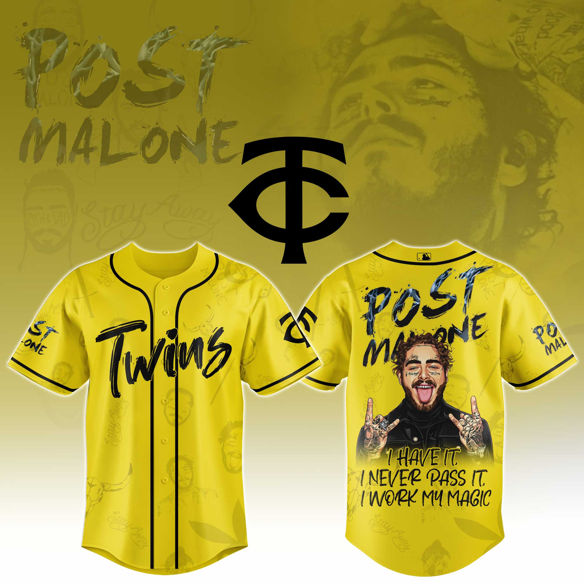 Minnesota Twins Mlb X Post Malone Tour Baseball Jersey For Fans-1