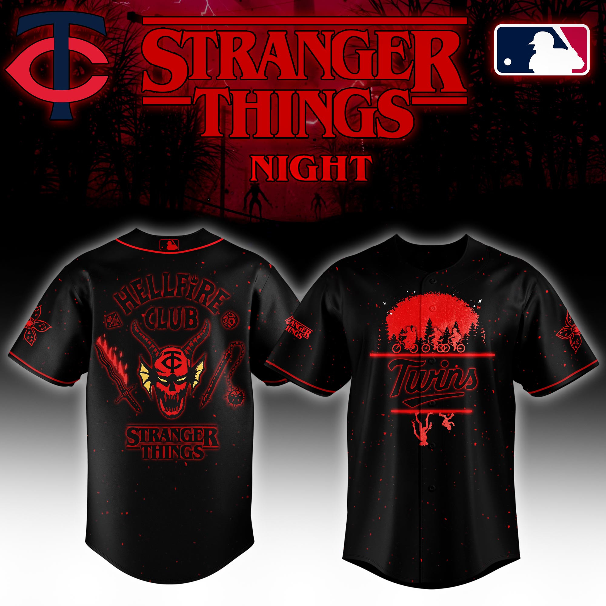 Minnesota Twins Mlb X Stranger Things Night Baseball Jersey For Fans-1