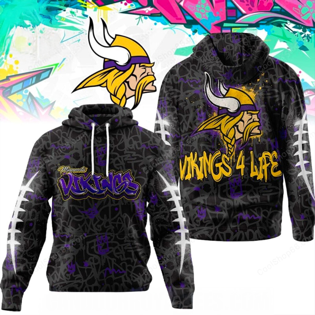 Minnesota Vikings Graffiti For Life Hoodie Vikings Merch Christmas Present For Dad-1