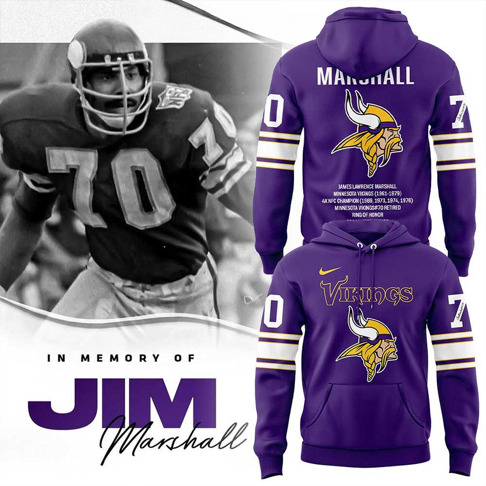 Minnesota Vikings Jim Marshall Memories Hoodie Best Gifts For Football Fans-1