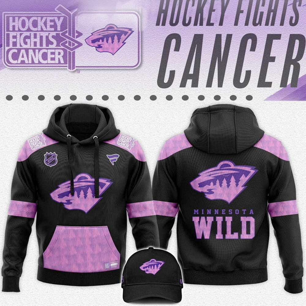 Minnesota Wild 2024 Hockey Fights Cancer Hoodie Gifts For Hockey Enthusiasts-1
