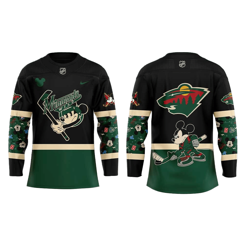 Minnesota Wild Mickey And Friends Uniform Long Sleeve Shirt Minnesota Wild Merch Dad Gifts-1