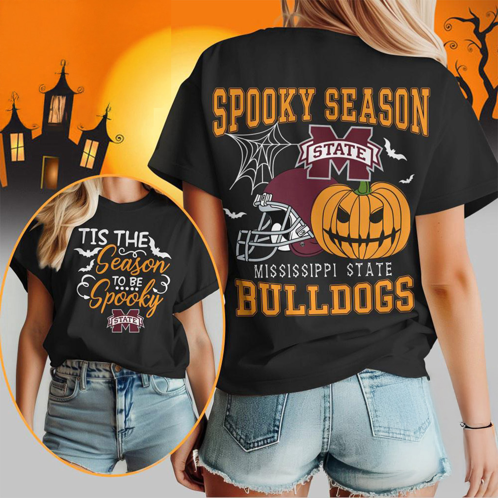 Mississippi State Bulldogs 2025 NCAA Halloween Spooky Season T-Shirt Fan Merch Gift For Her-1