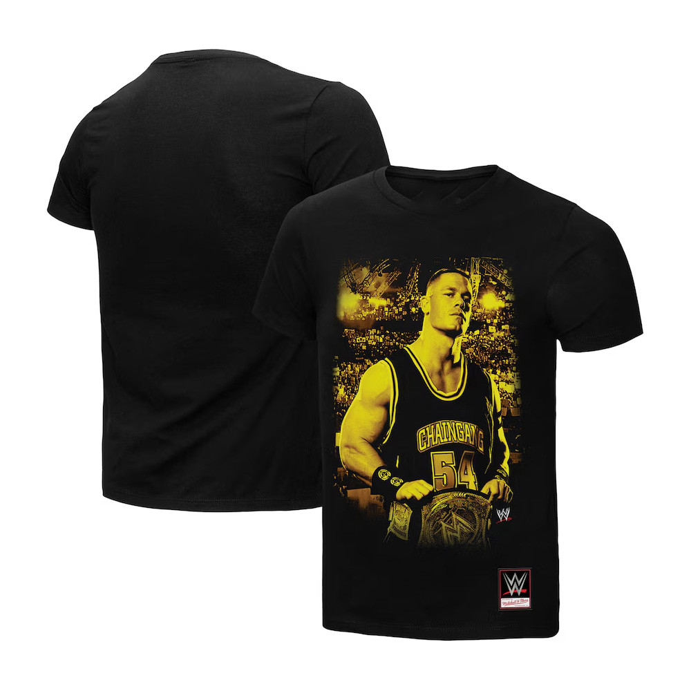 Mitchell And Ness Black John Cena Gold T-Shirt Cool Gifts For Dad-1
