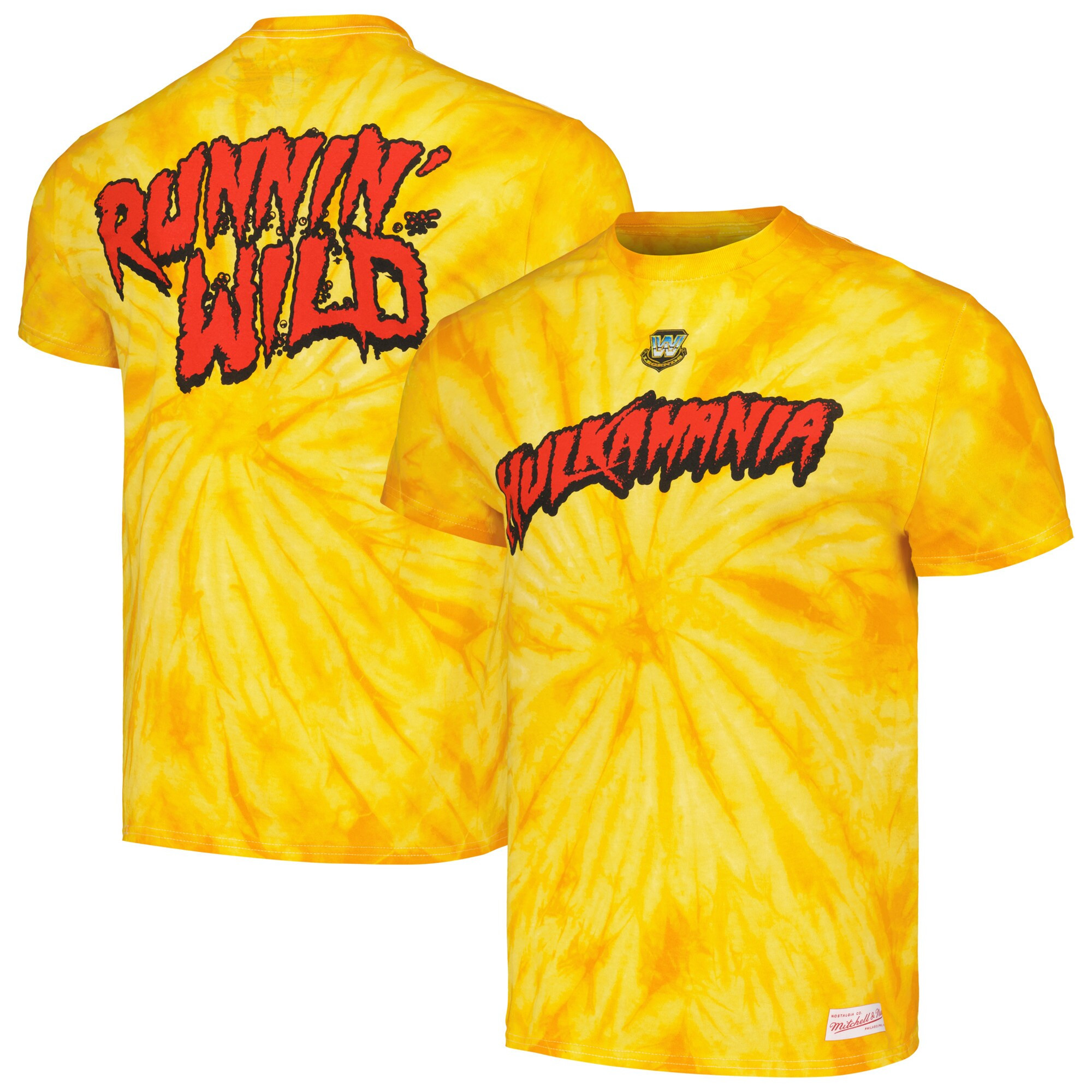 Mitchell Ness Yellow Hulk Hogan Hulkamania Tiedye Tshirt Hulk Hogan Merch-1