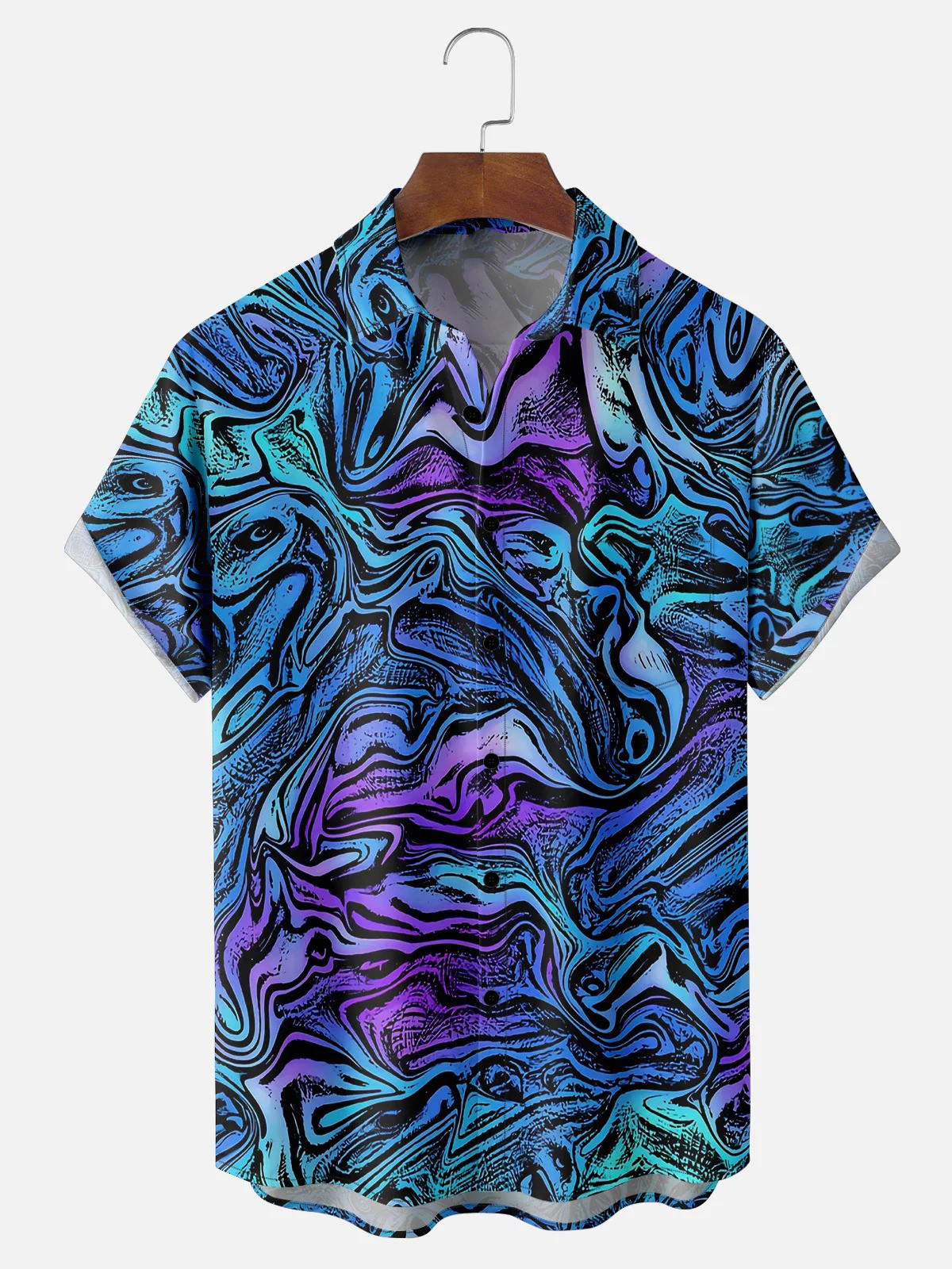Moisture Wicking Abstract Gradient Print Chest Pocket Hawaiian Shirt Gift For Him-1