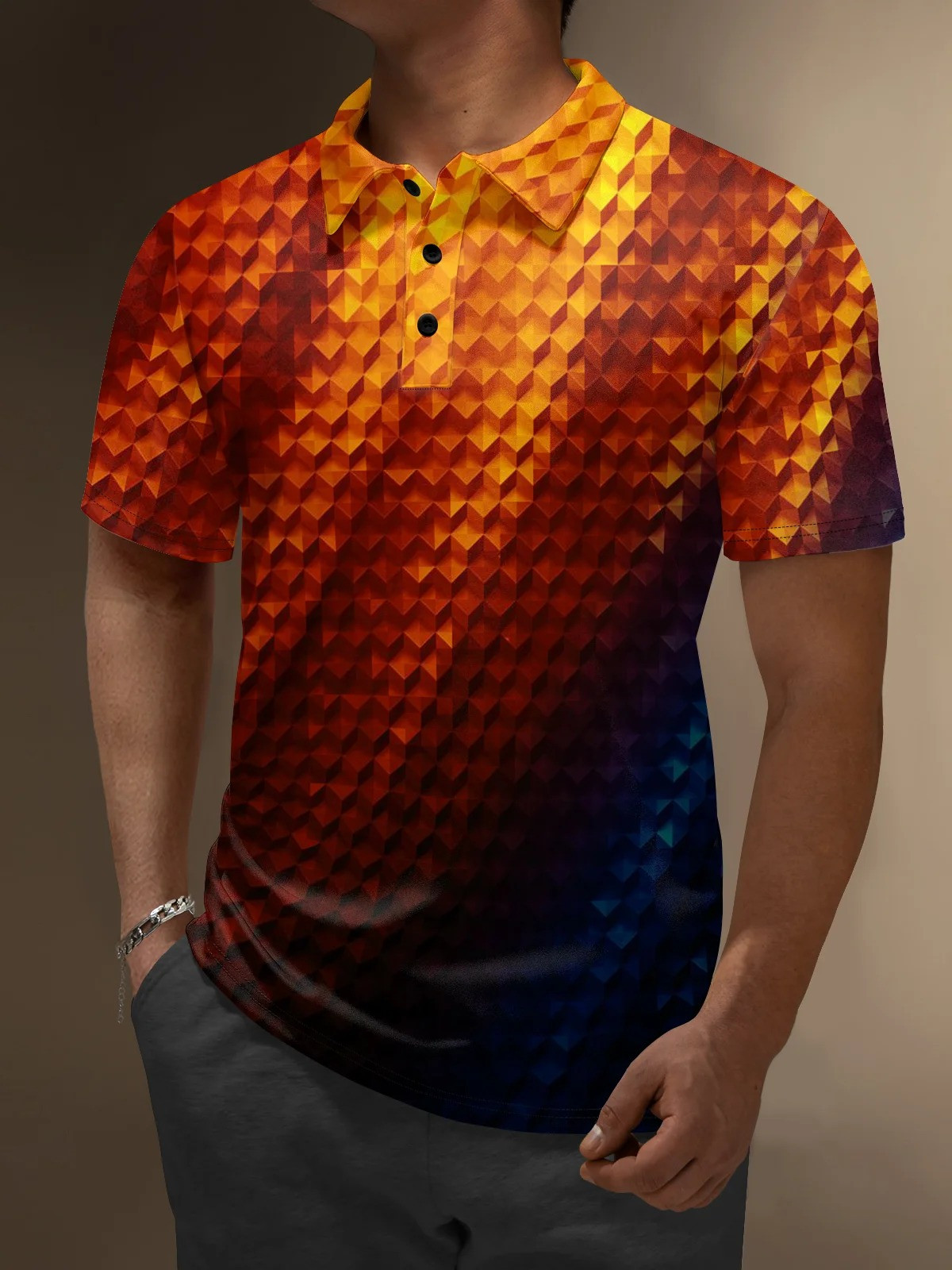 Moisture Wicking Artistic Geometric Gradient Color Golf Polo Shirt-1