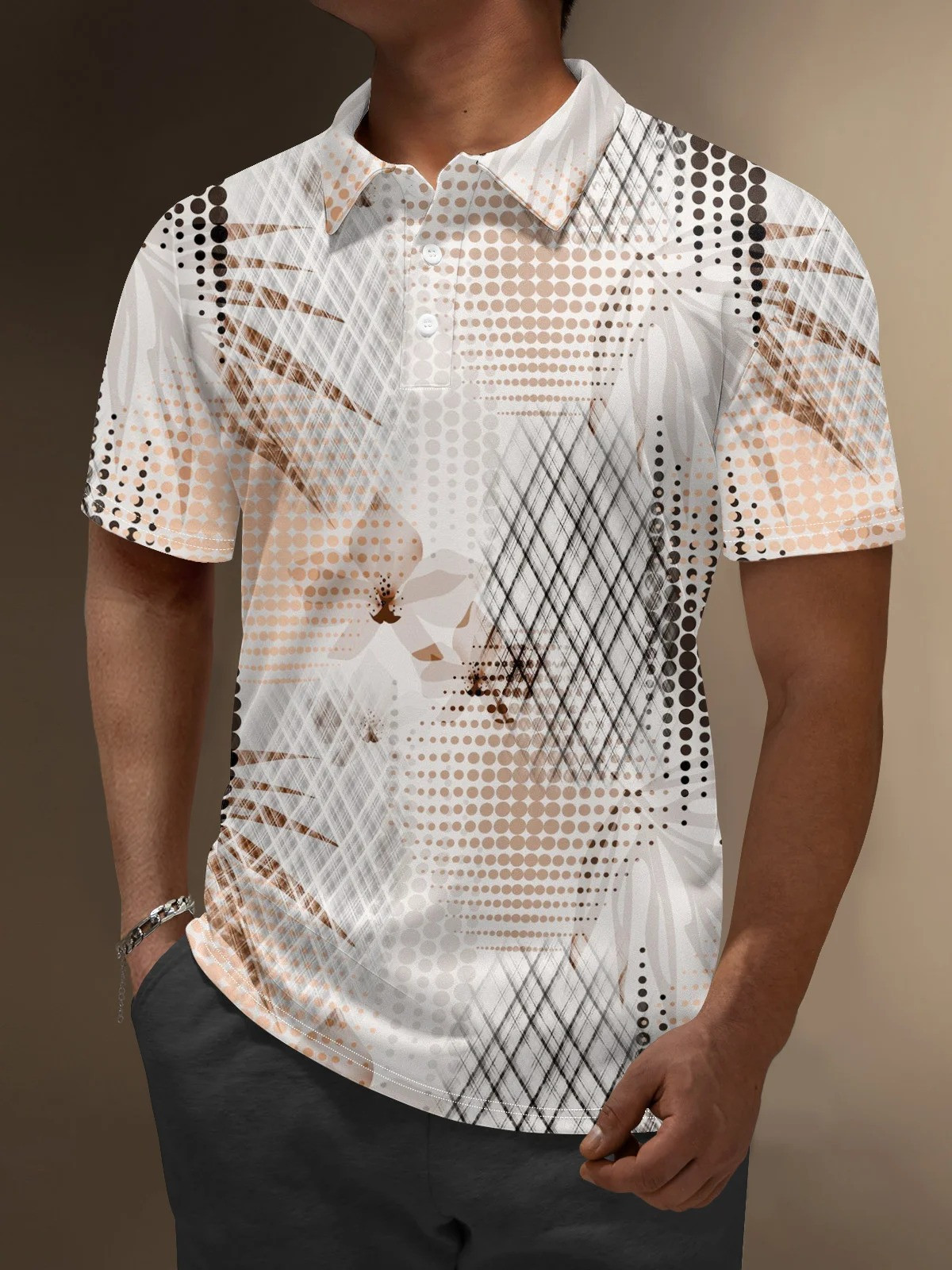 Moisture Wicking Artistic Geometric Palm Leaves Golf Polo Shirt-1 Moisture Wicking Artistic Geometric Palm Leaves Golf Polo Shirt-1