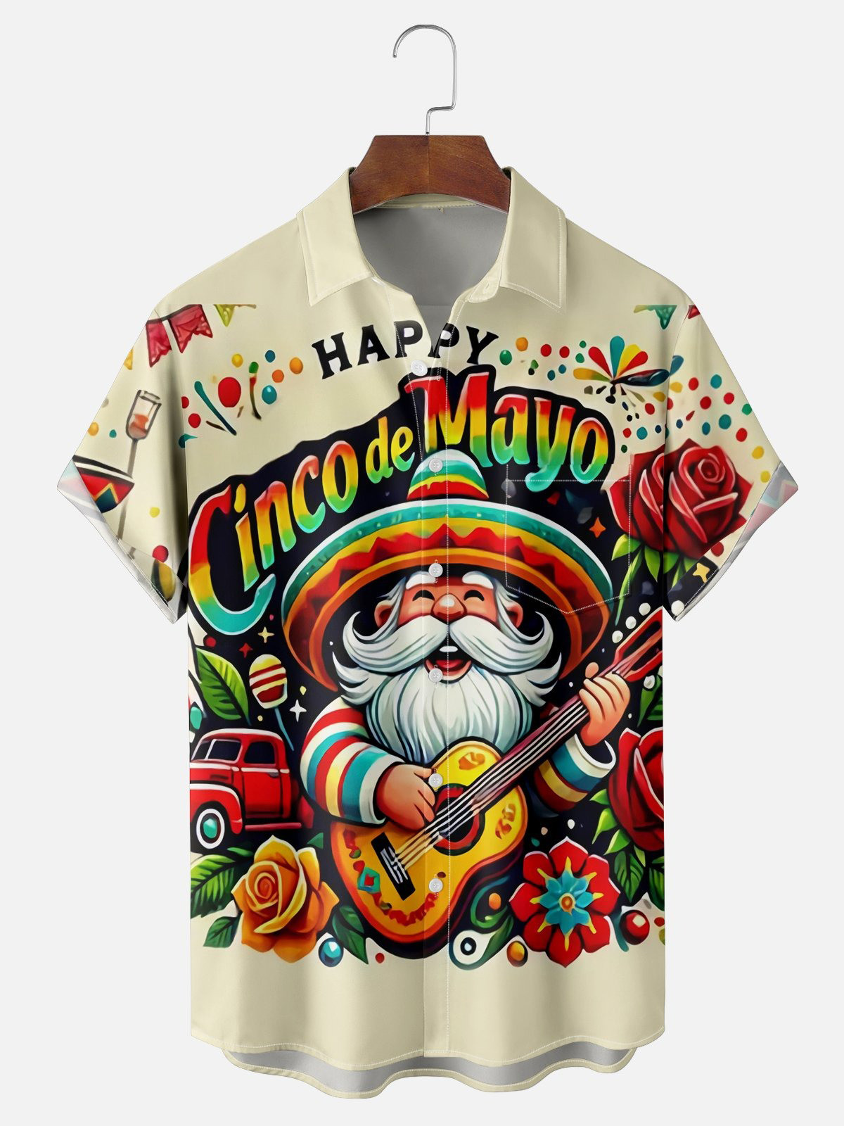 Moisture Wicking Cinco De Mayo Big Hat Gnome Chest Pocket Hawaiian Shirt-1