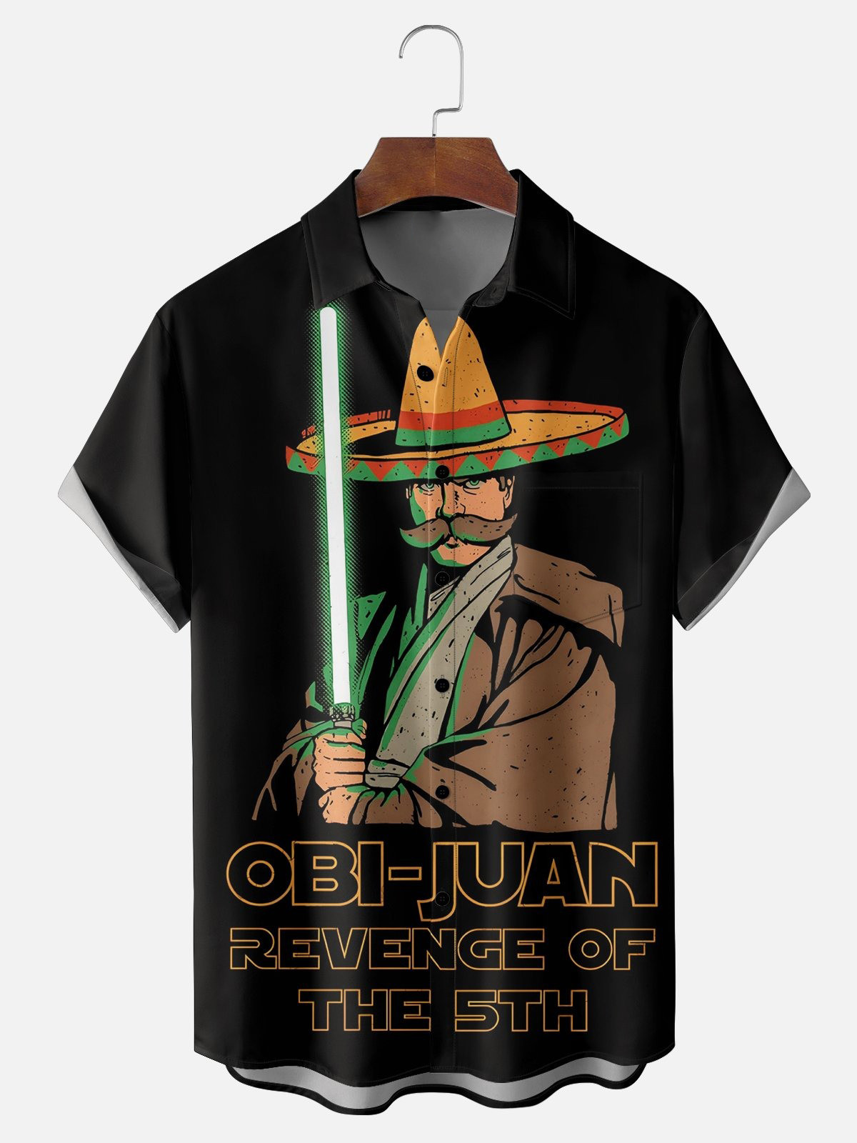 Moisture Wicking Cinco De Mayo Big Hat Star Wars Chest Pocket Hawaiian Shirt-1