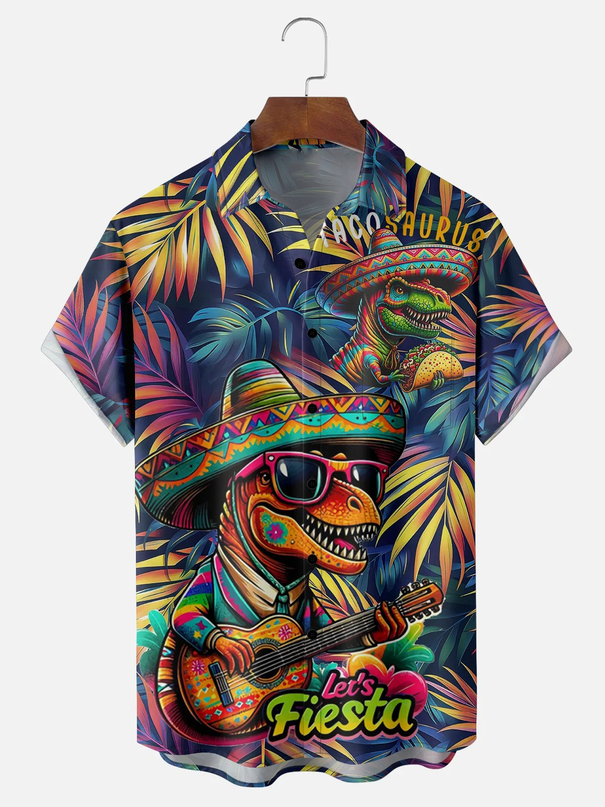 Moisture Wicking Cinco De Mayo Taco Plants Flowers Big Hat Dinosaur Chest Pocket Hawaiian Shirt-1