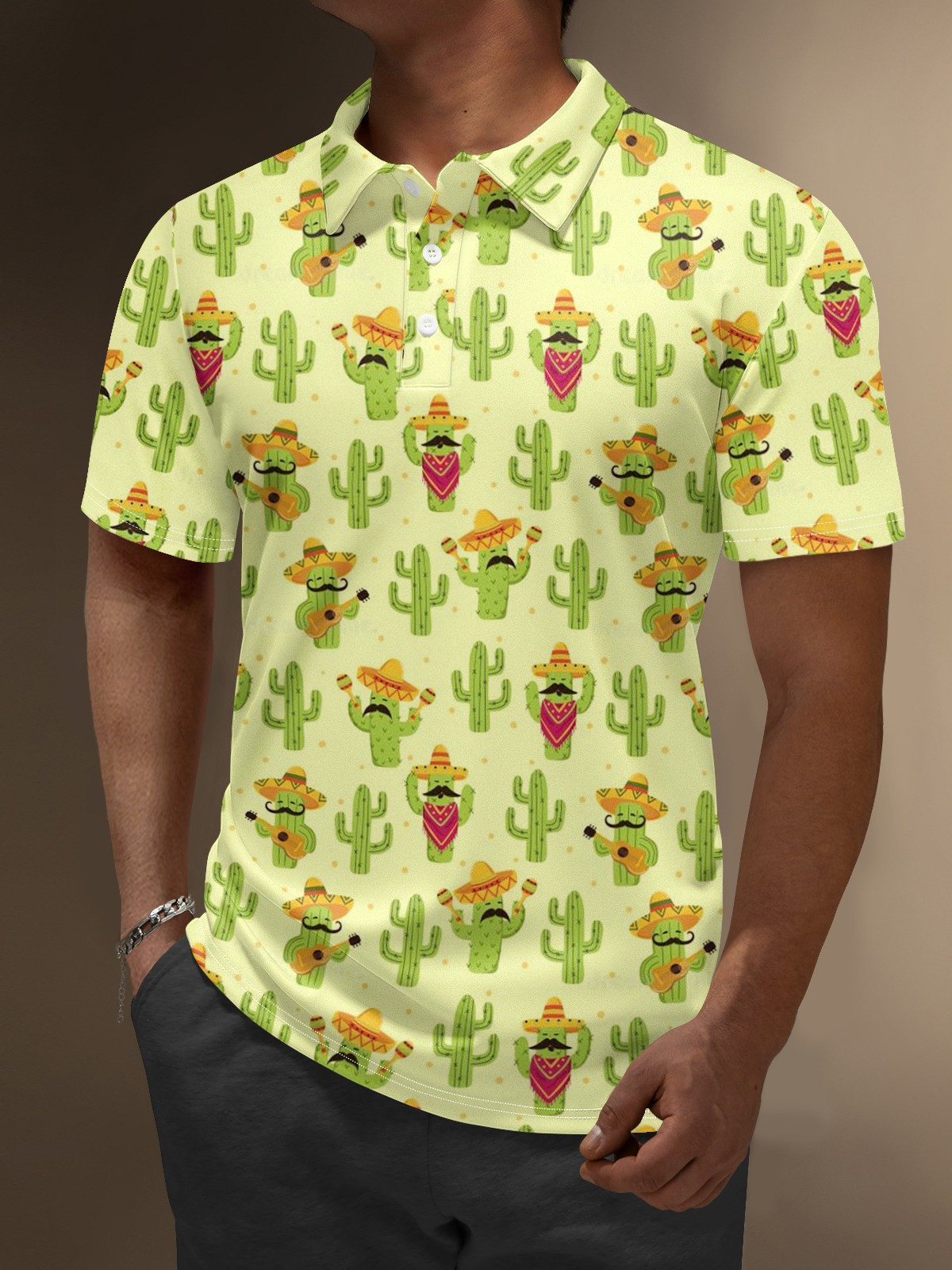 Moisture Wicking Cinco de Mayo Cactus Guitar Music Golf Polo Shirt-1