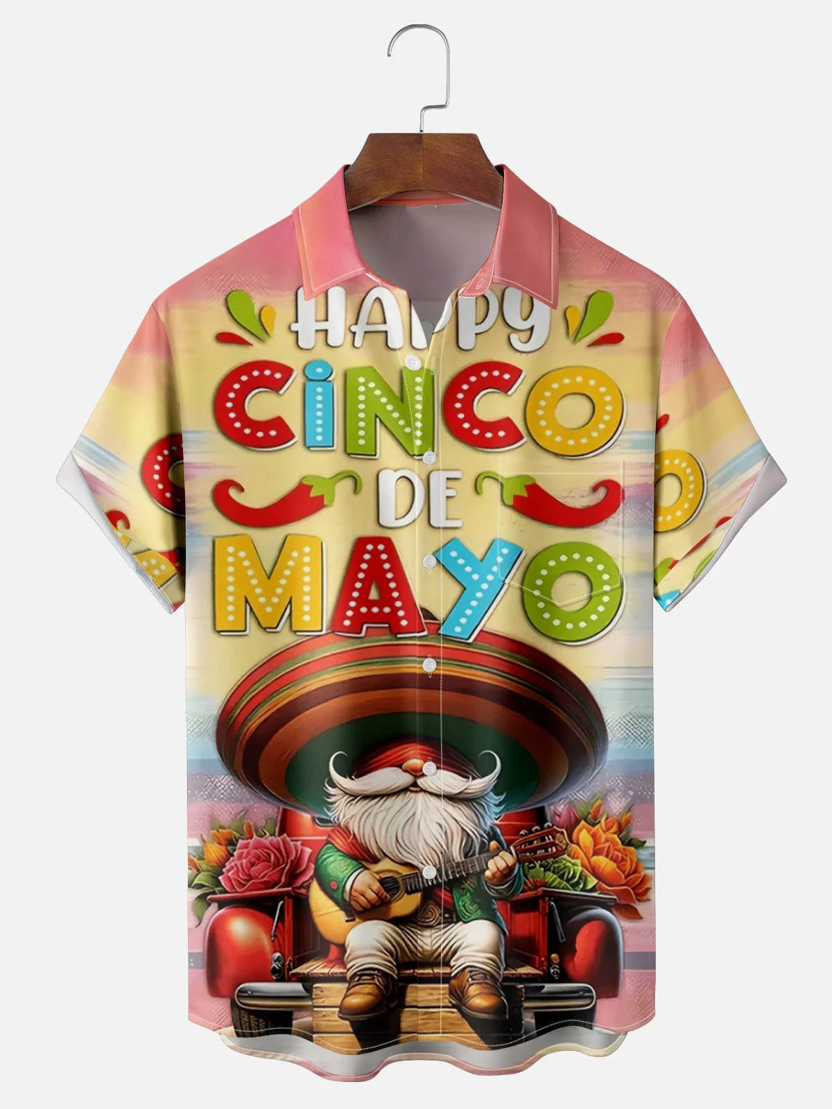 Moisture Wicking Cinco de Mayo Hat Gnome Chest Pocket Hawaiian Shirt-1