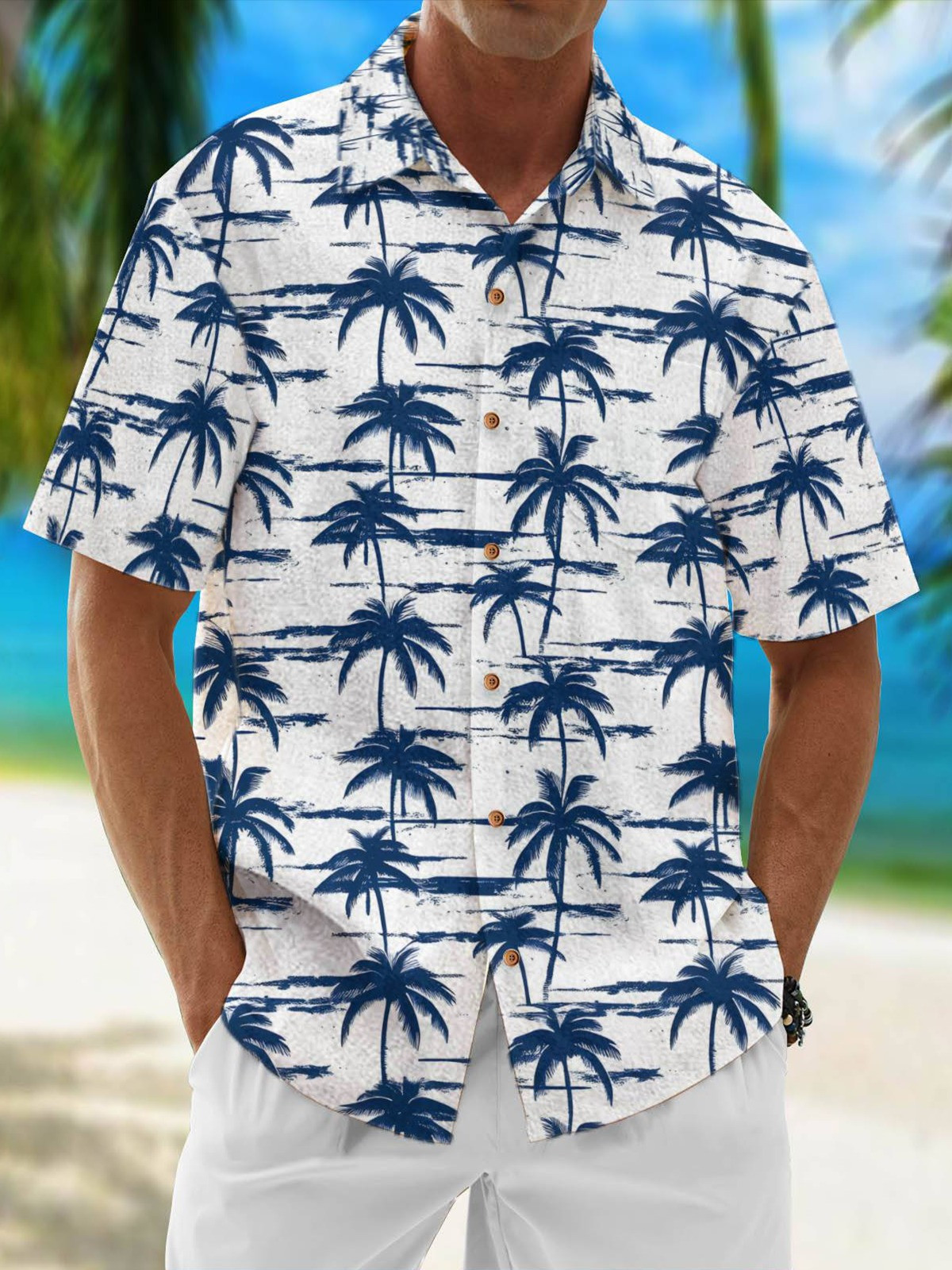 Moisture Wicking Coconut Tree Chest Pocket Hawaiian Shirt-1