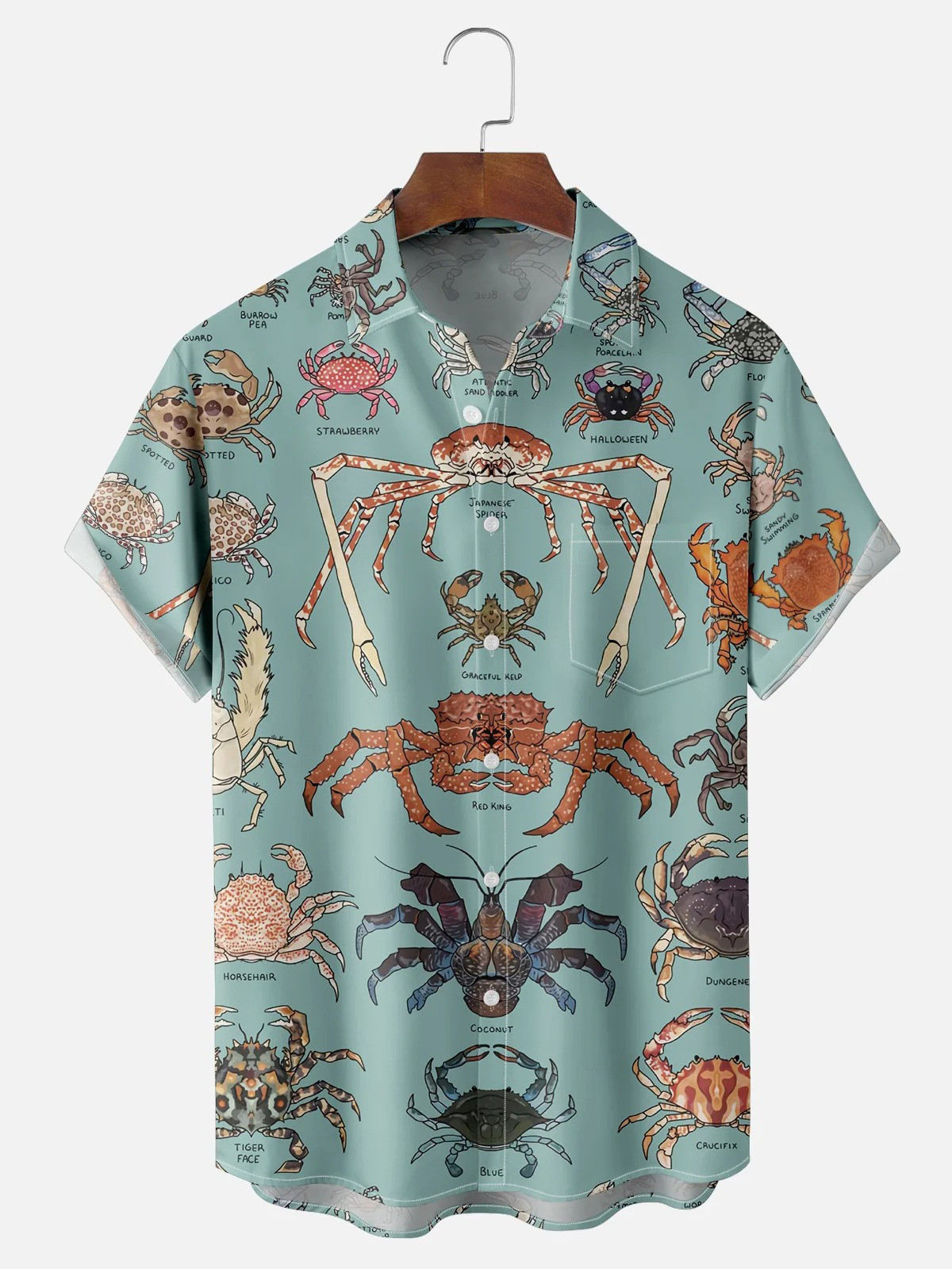 Moisture Wicking Crab Catalog Chest Pocket Hawaiian Shirt Bowling Shirt-1