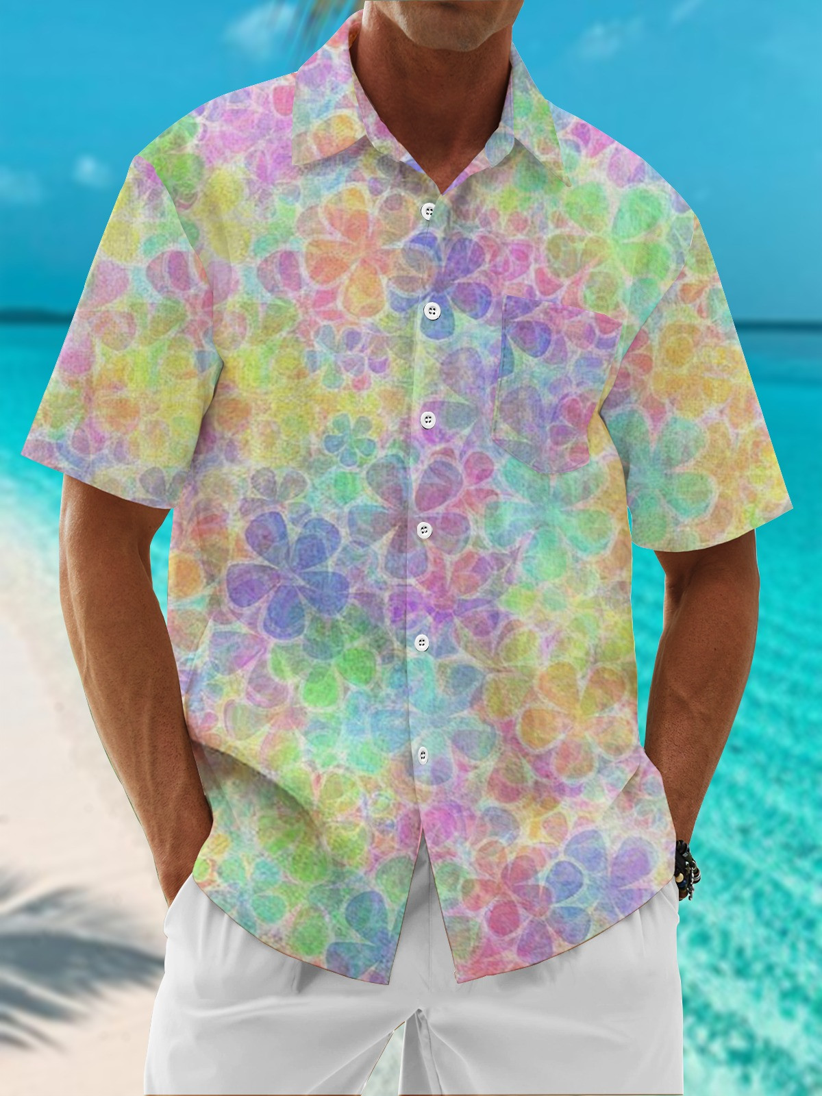 Moisture Wicking Floral Gradient Chest Pocket Hawaiian Shirt Gift For Guys-1