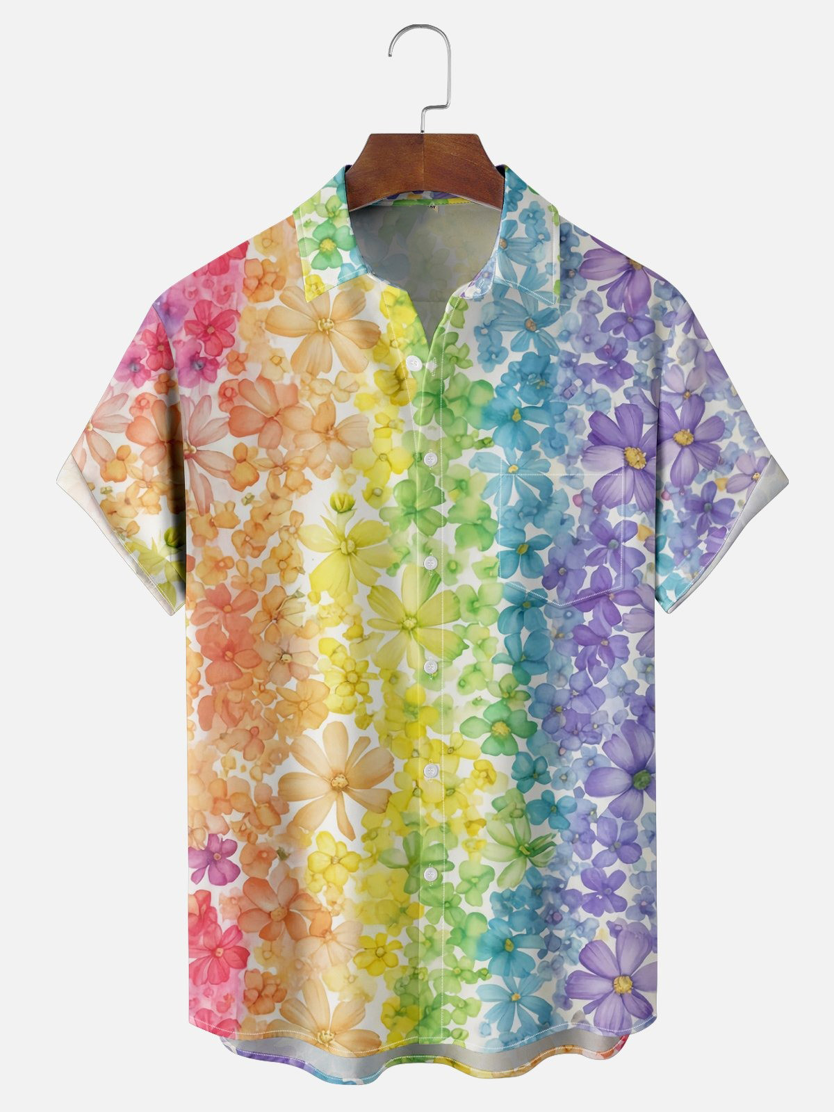 Moisture Wicking Floral Gradient Chest Pocket Hawaiian Shirt-1