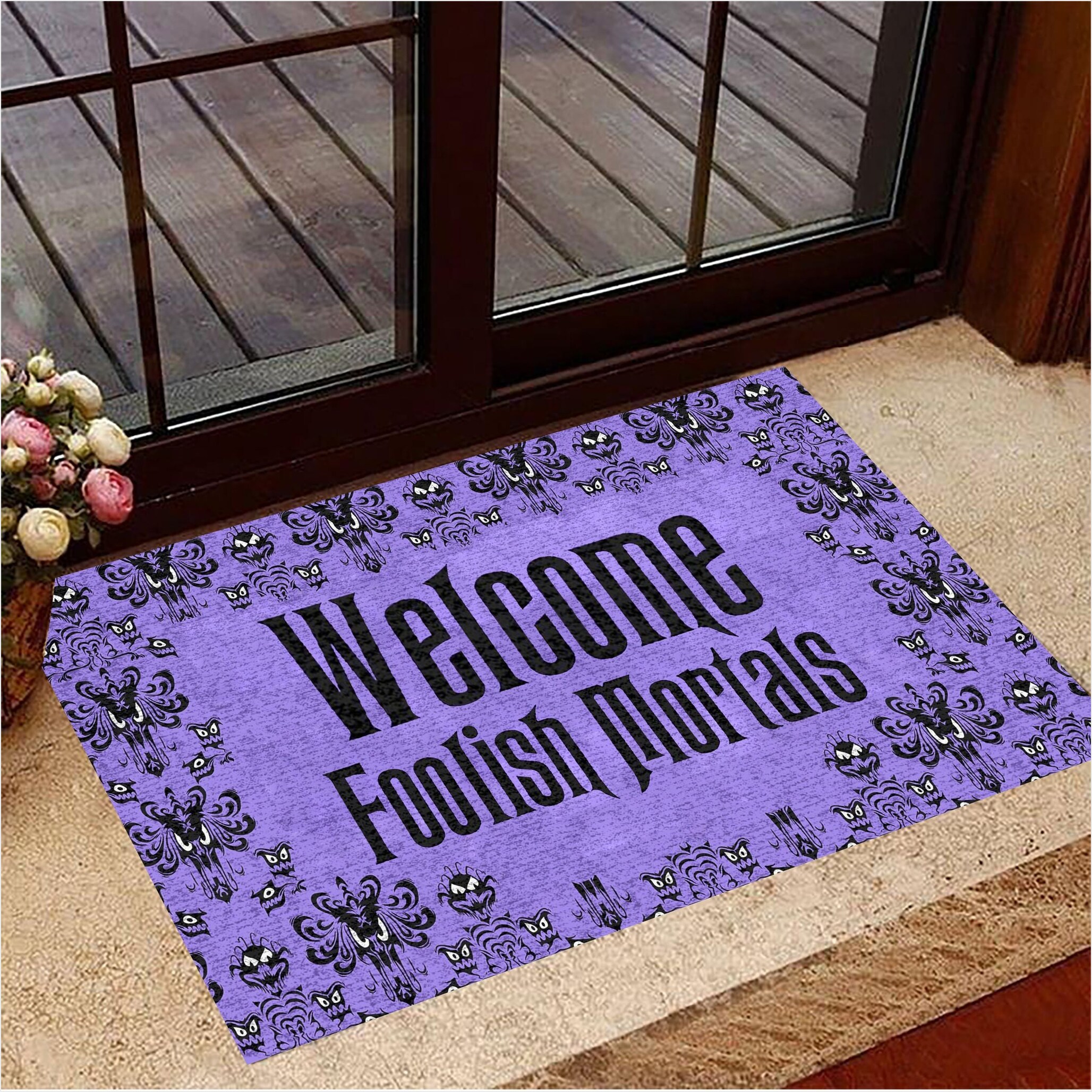 Monster Face Welcome Foolish Mortals Doormat Spooky Doormat Halloween House Decor Gifts For BFF-1