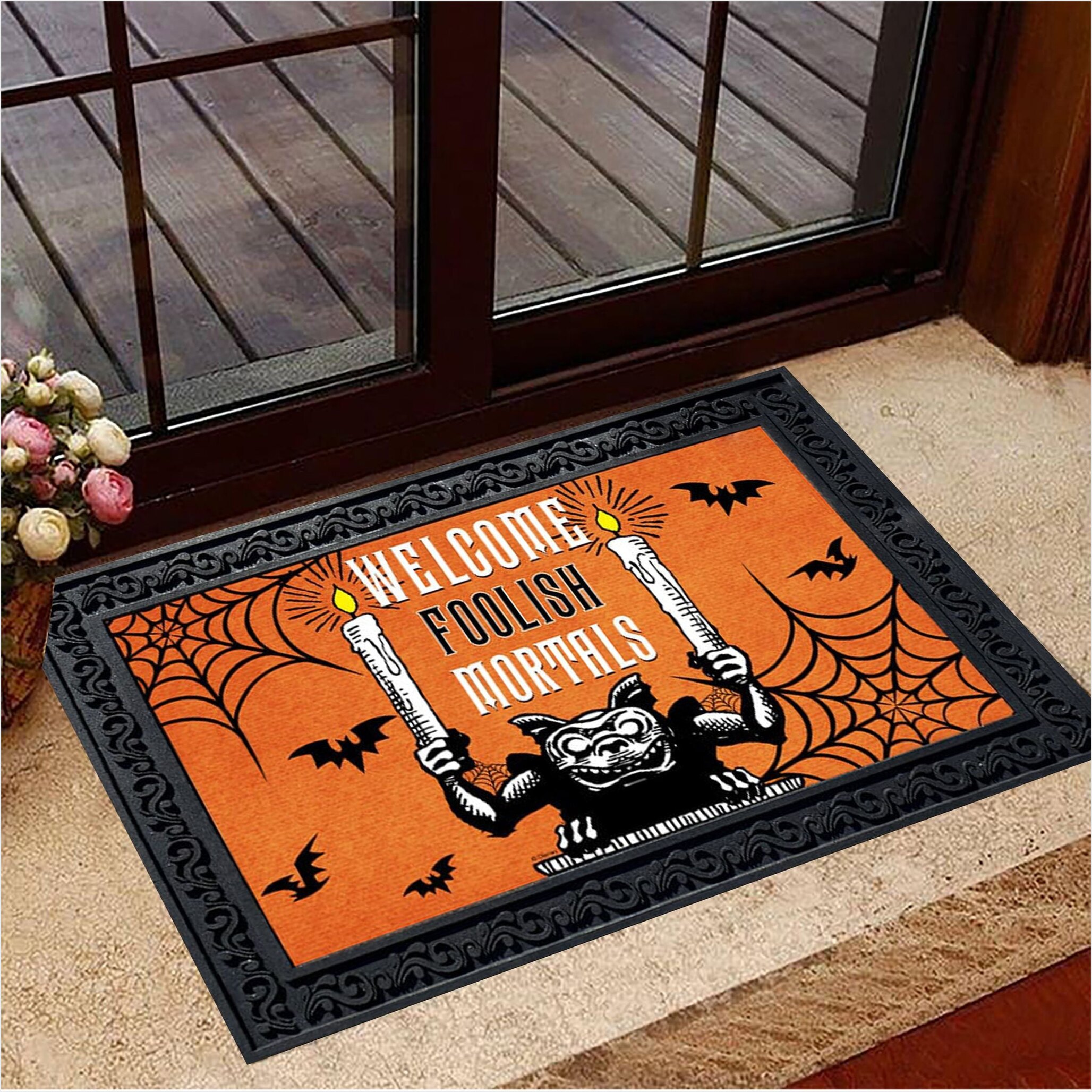 Monster Welcome Foolish Mortals Doormat Halloween Doormat Living Room Halloween Decor-1