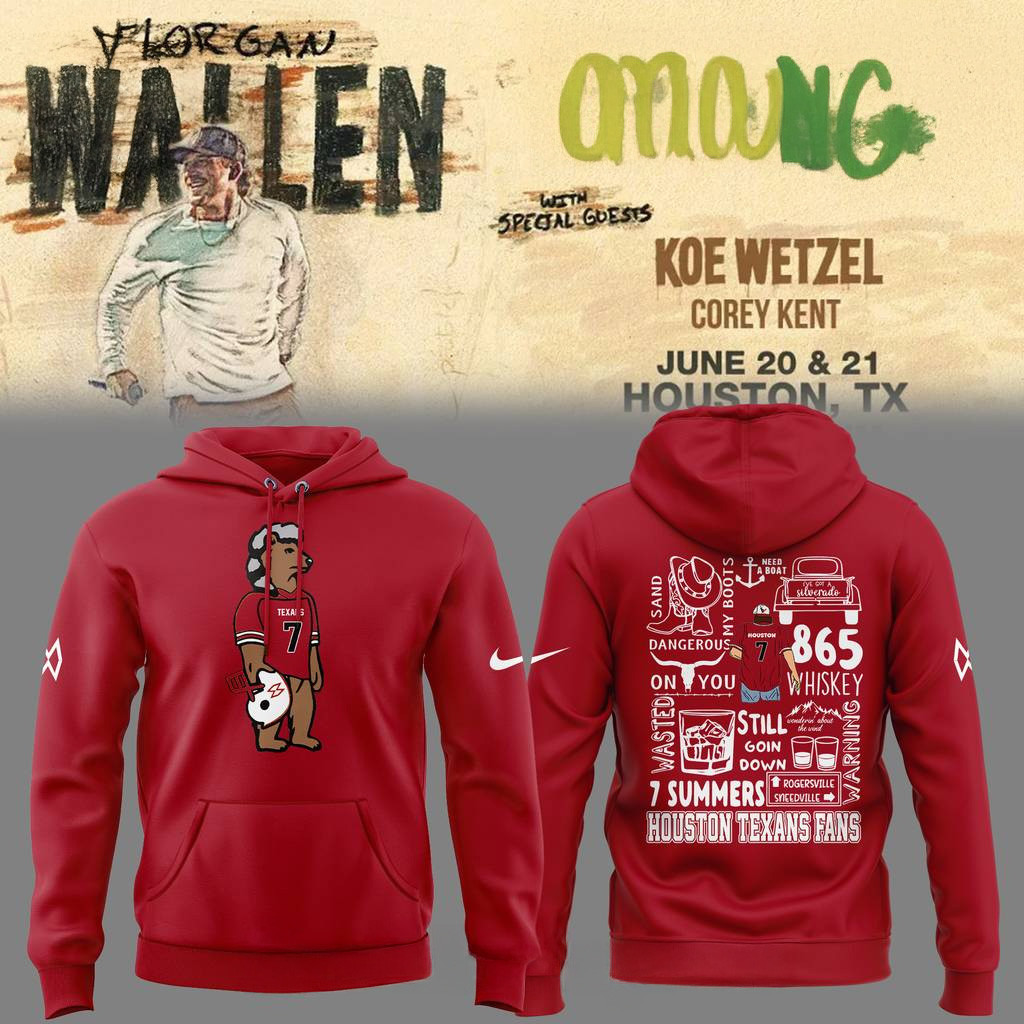 Morgan Wallen x Houston Texans Special Red Hoodie Houston Texans Merch Gifts For Football Fan-1