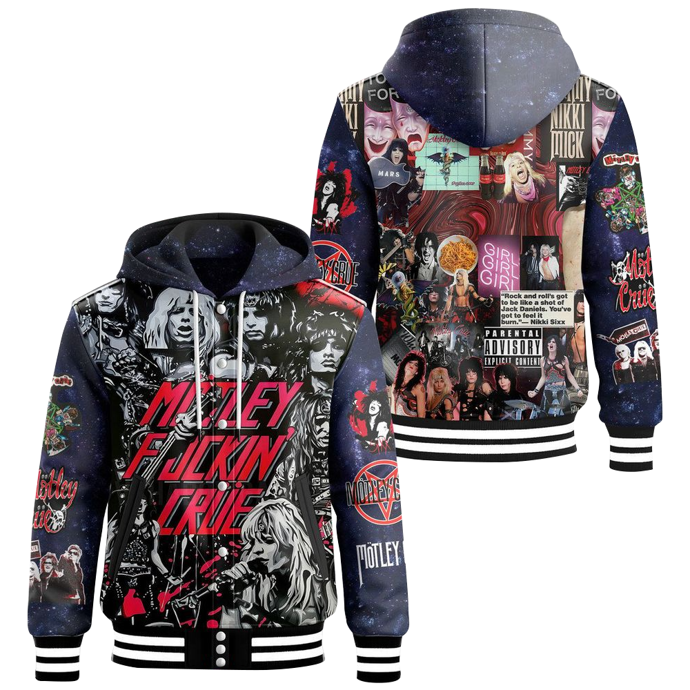 Motley Crue Rock Legends Hooded Varsity Jacket Motley Crue Merch Great Father's Day Gifts-1