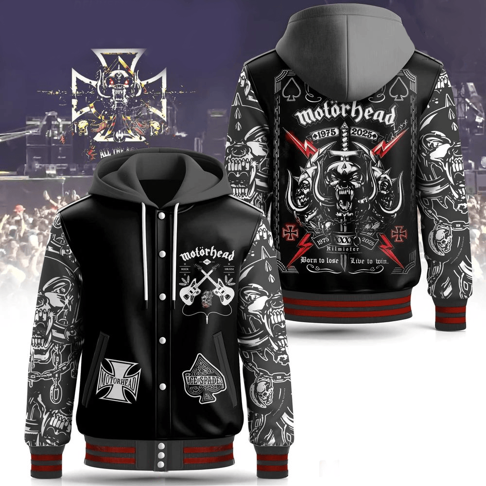 Motorhead Band Hooded Varsity Jacket Motorhead Merch Good Fathers Day Gifts For Band Fans-1