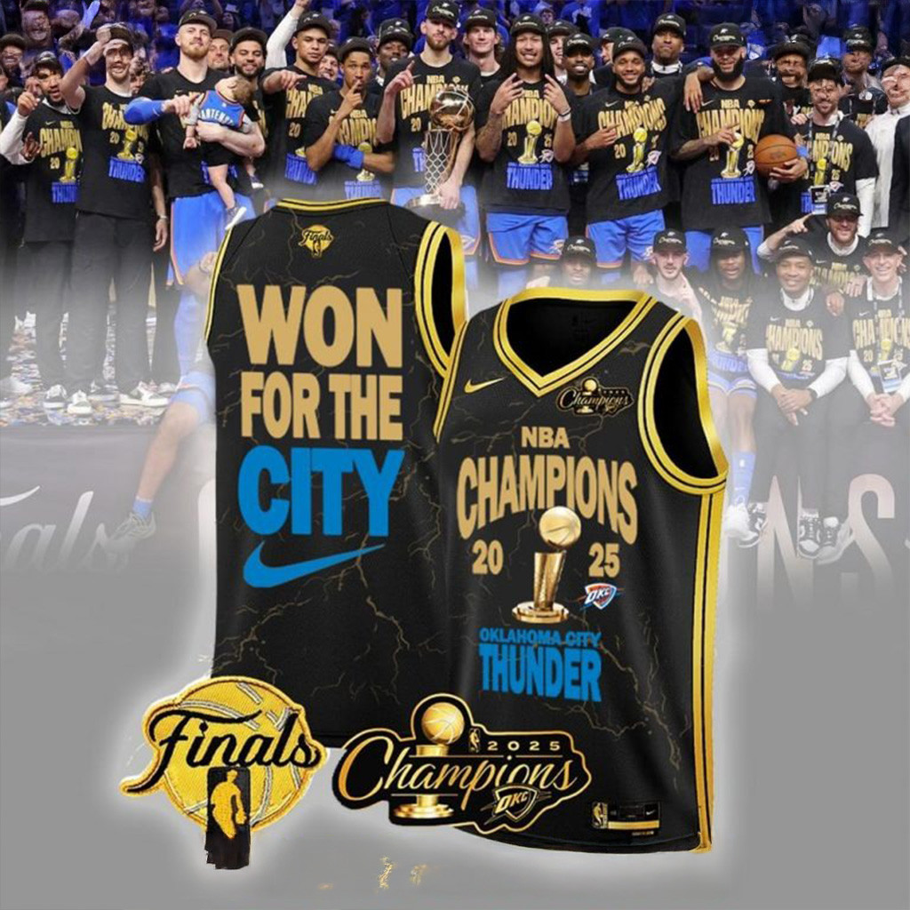 NBA Champions 2025 Oklahoma City Thunder Won For The City Black Basketball Jersey OKC Merch-1