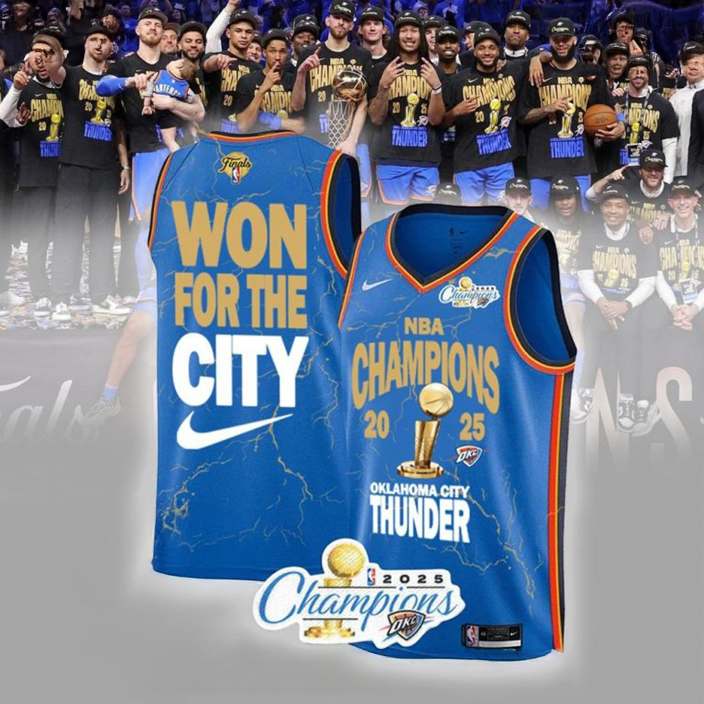 NBA Champions 2025 Oklahoma City Thunder Won For The City Blue Basketball Jersey OKC Merch-1 NBA Champions 2025 Oklahoma City Thunder Won For The City Blue Basketball Jersey OKC Merch-1