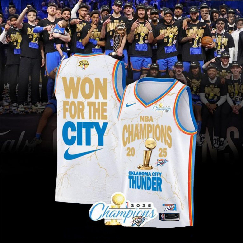 NBA Champions 2025 Oklahoma City Thunder Won For The City White Basketball Jersey OKC Merch-1 NBA Champions 2025 Oklahoma City Thunder Won For The City White Basketball Jersey OKC Merch-1
