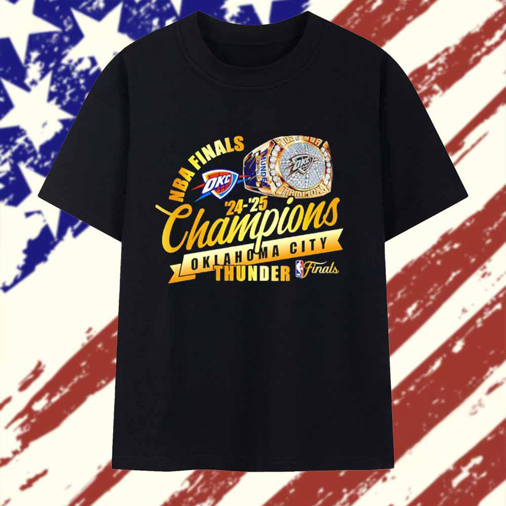 NBA Finals Champions 202425 Oklahoma City Thunder Ring Diamonds T-Shirt OKC Merch Dad Gifts-1