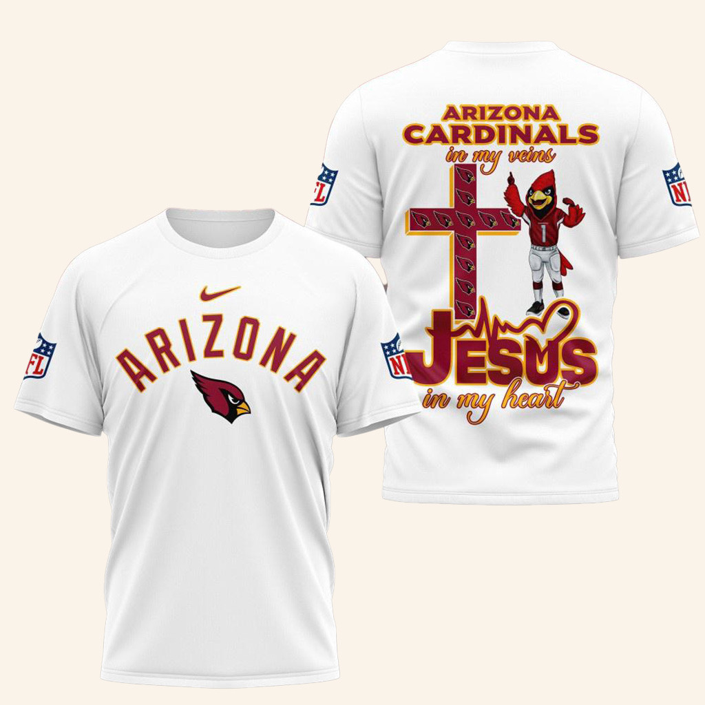NFL Arizona Cardinals Jesus In My Veins In My Heart Shirt Arizona Cardinals Merch Gifts For Fans-1