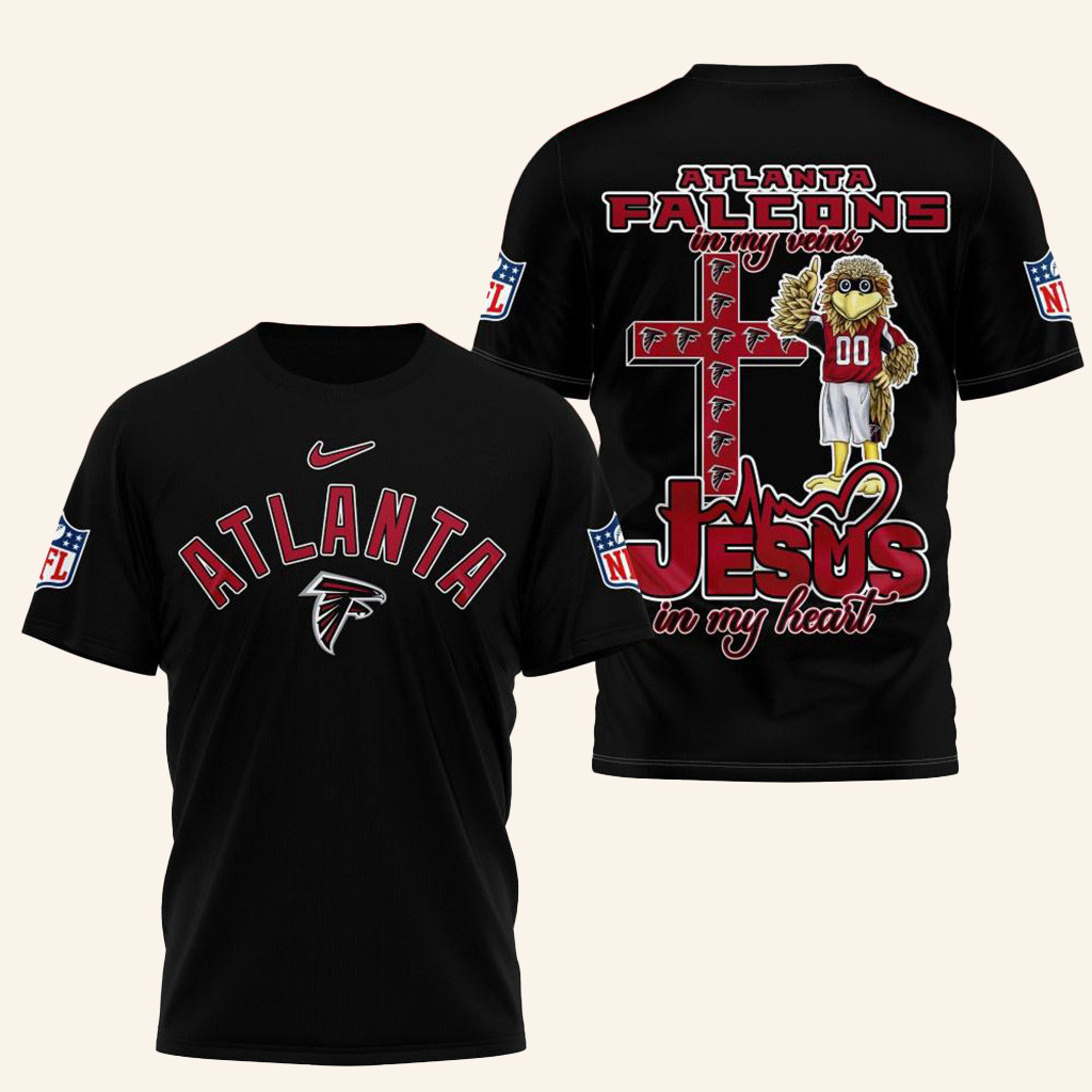 NFL Atlanta Falcons Jesus In My Veins In My Heart Shirt Atlanta Falcons Merch Gifts For Dad-1