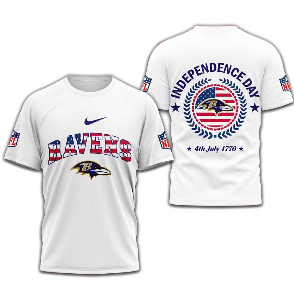 NFL Baltimore Ravens 2025 Independence Day White Shirt-1