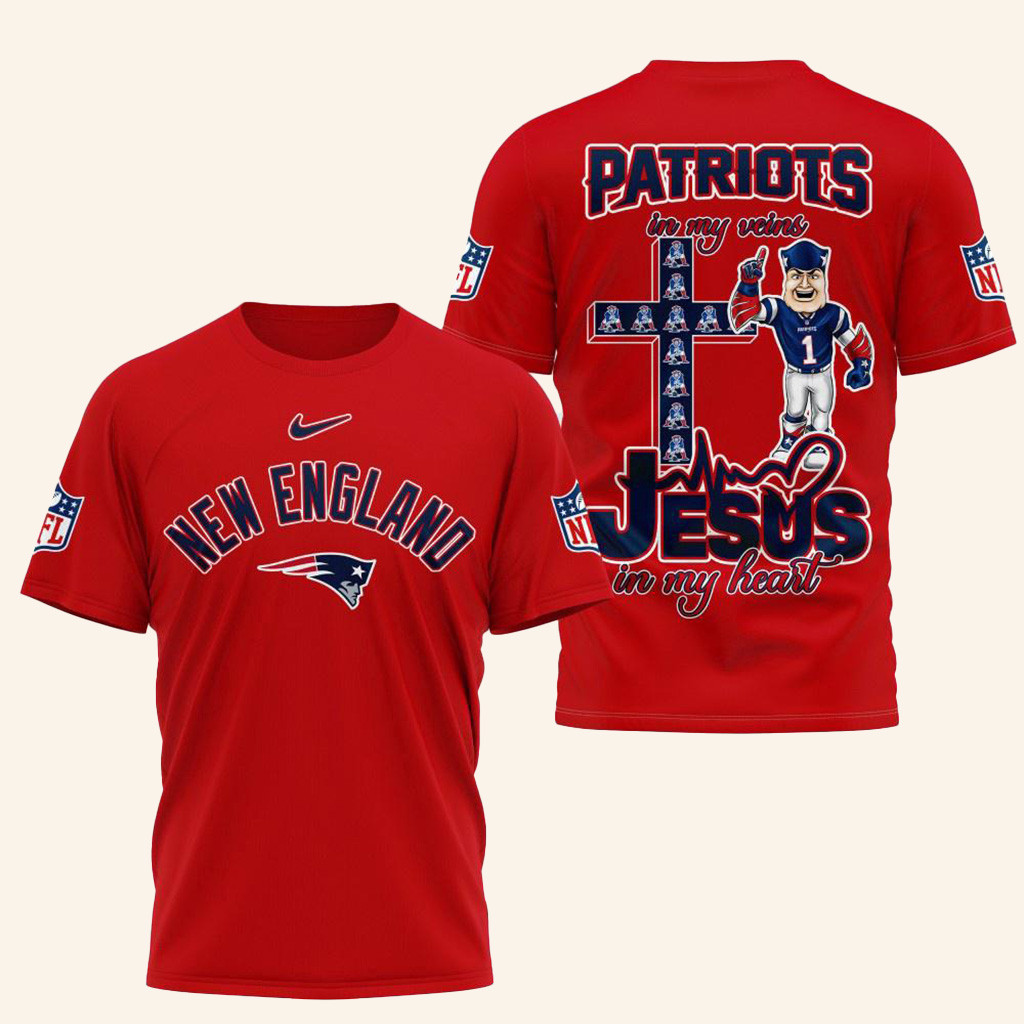 NFL New England Patriots Jesus In My Veins In My Heart Shirt New England Patriots Merch Gifts-1