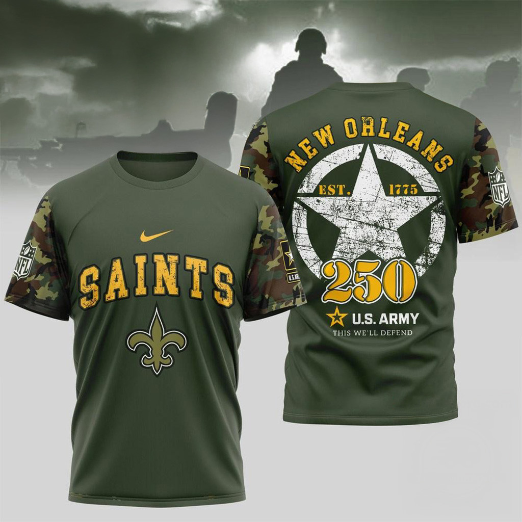 NFL New Orleans Saints US Army 250Th Birthday Celebration 3D Shirt-1 NFL New Orleans Saints US Army 250Th Birthday Celebration 3D Shirt-1