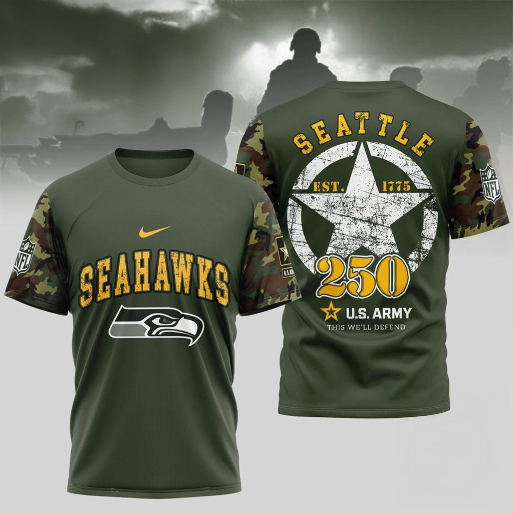 NFL Seattle Seahawk US Army 250Th Birthday Celebration 3D Shirt-1 NFL Seattle Seahawk US Army 250Th Birthday Celebration 3D Shirt-1