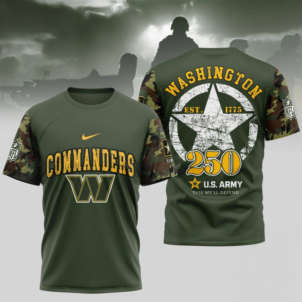 NFL Washington Commanders US Army 250Th Birthday Celebration 3D Shirt-1 NFL Washington Commanders US Army 250Th Birthday Celebration 3D Shirt-1